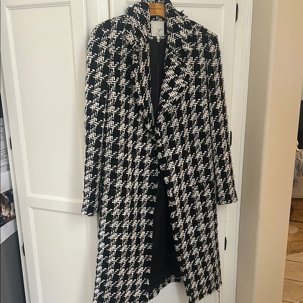 Joie Black and White Pea Coat with Houndstooth Pattern